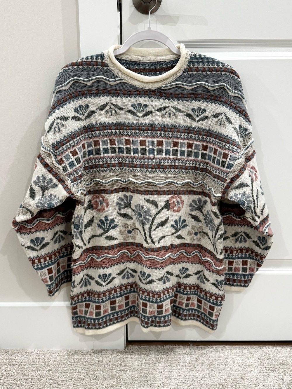 Vintage • Servato 80s/90s Scroll Neck Euro Style Knit Natural Fibers Sweate